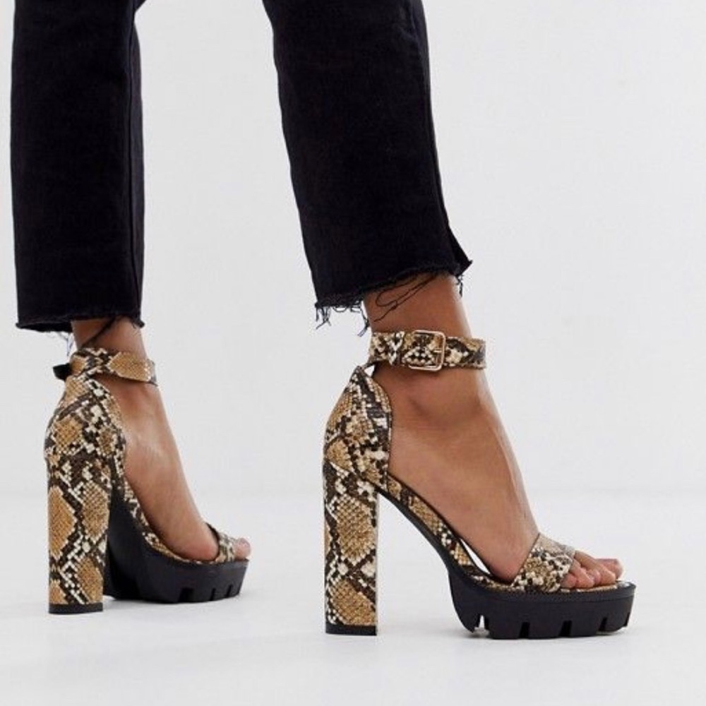 Simmi London Jordan snake chunky heeled sandals